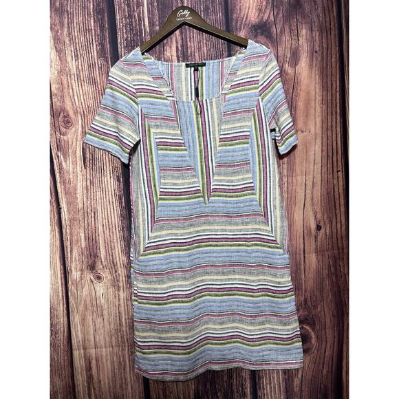 For Cynthia Dress Women Shift Linen Blend Pockets Striped Short Sleeve Size S - Picture 1 of 9